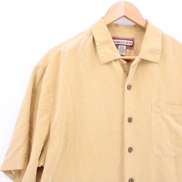 Vintage Jamaica Jaxx Silk Shirt Mens Gold Button Down Short Sleeve Collared M - Picture 3 of 9